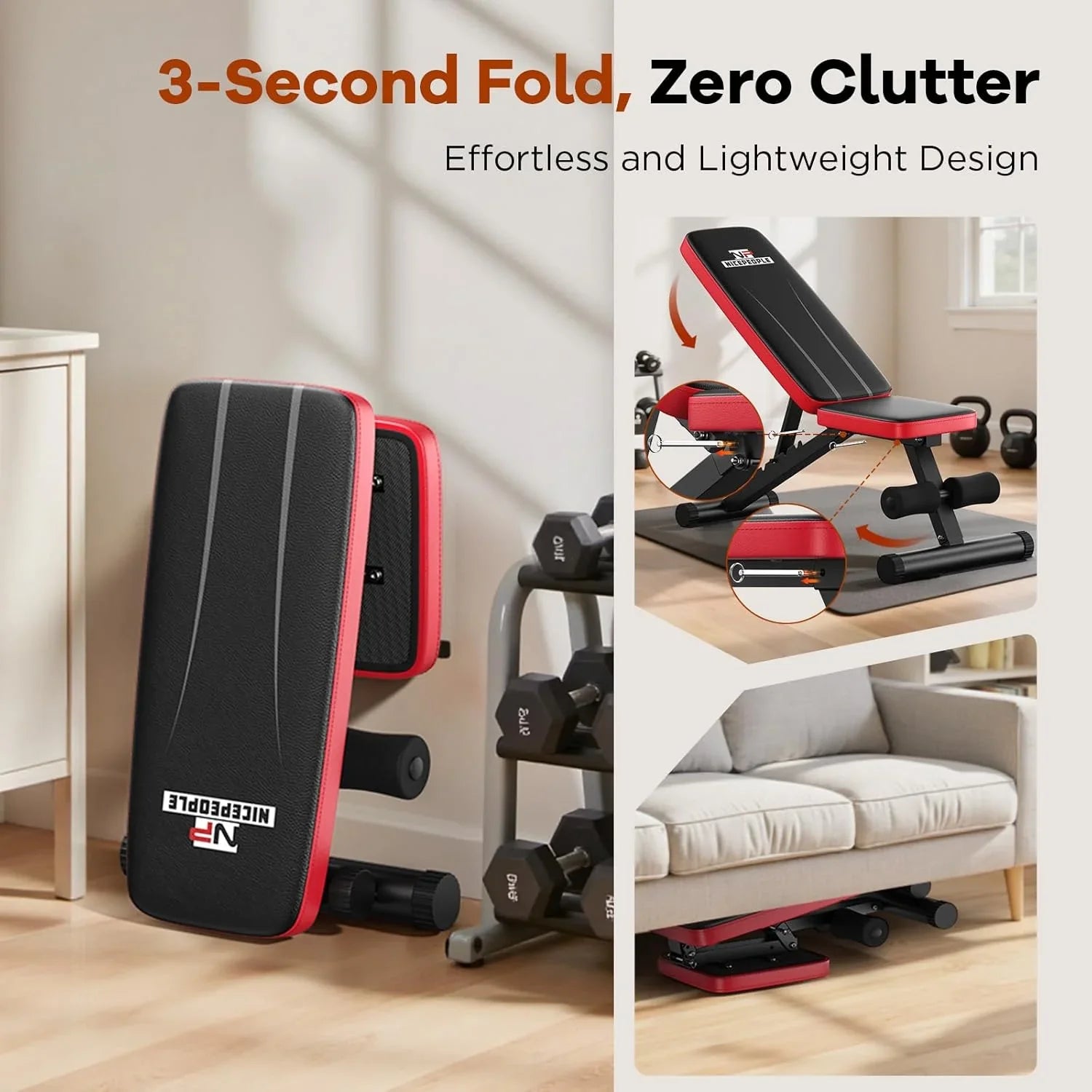 Banc de musculation de base pour salle de sport à domicile, banc d'entraînement pliable avec 8 dossiers, capacité de poids de 660 lb, banc réglable