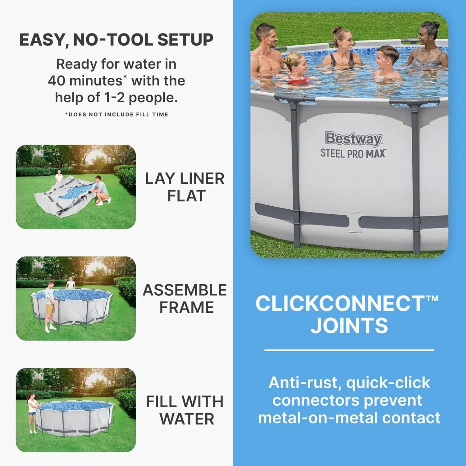 Piscine hors sol extérieure ronde Steel Pro MAX de 4,2 m x 122 cm avec cadre métallique et pompe de filtration de 1 000 litres, échelle et bâche