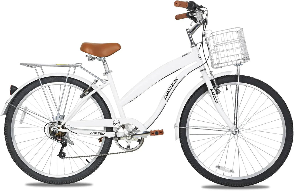 Vélo de plage WEIZE, vélo de ville adulte 26 pouces pour hommes et femmes, 7 vitesses, acier à haute teneur en carbone, garde-boue avant et arrière, vélo de ville confortable