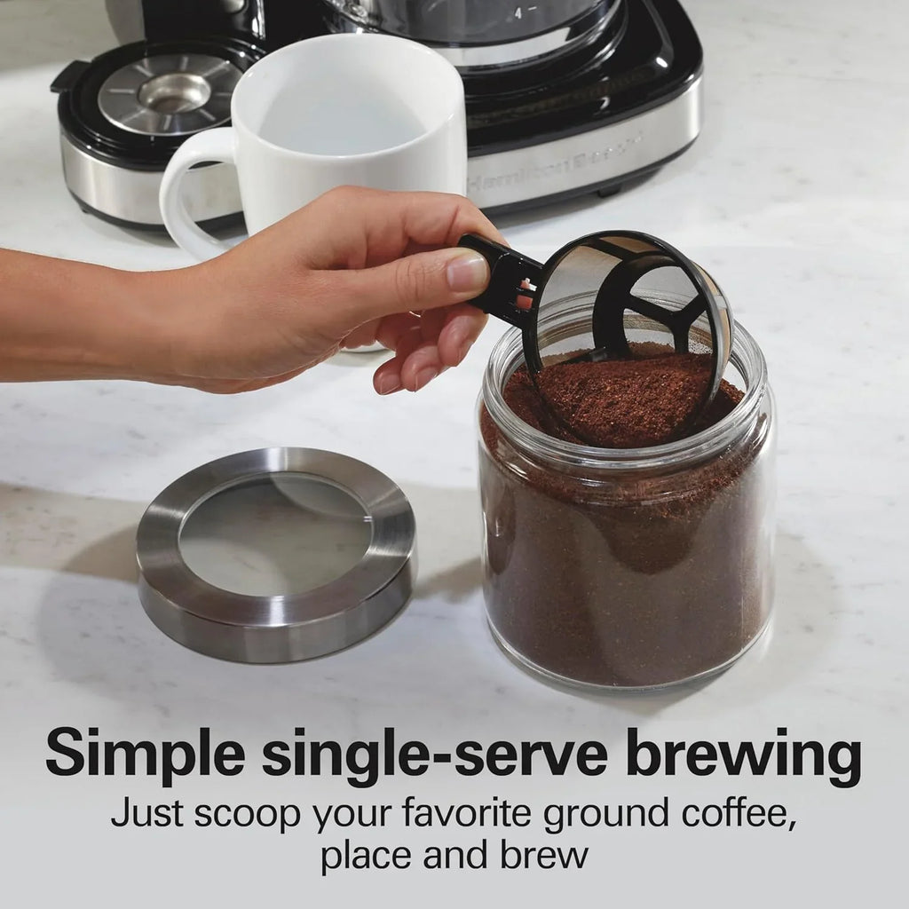 Cafetière filtre programmable Hamilton Beach 2 voies 12 tasses, dosette individuelle, cafetière en verre