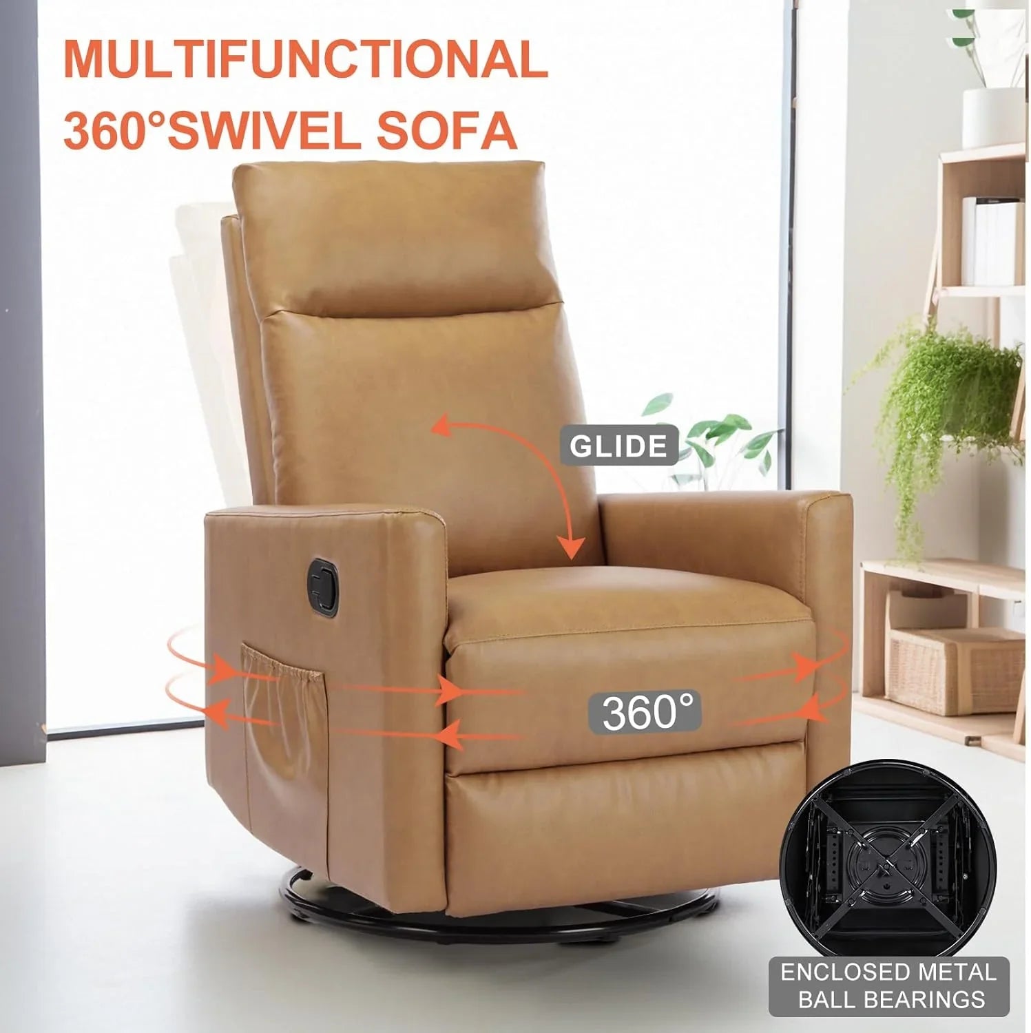 Fauteuil à bascule doux et net, inclinable et rotatif à 360 degrés avec fonction coulissante
