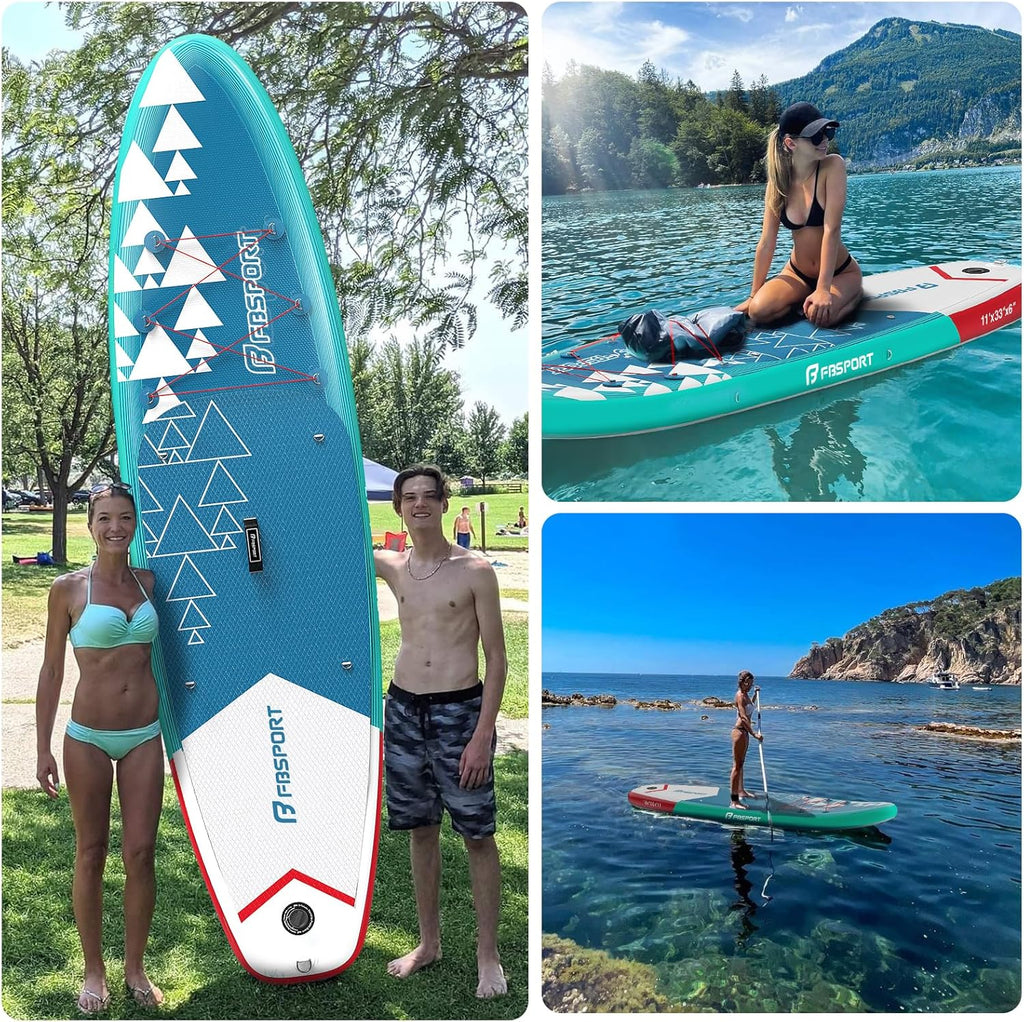 Planche de stand up paddle FBSPORT Premium 11', planche de yoga, contrôle du surf, pont antidérapant, attache, pagaie et pompe