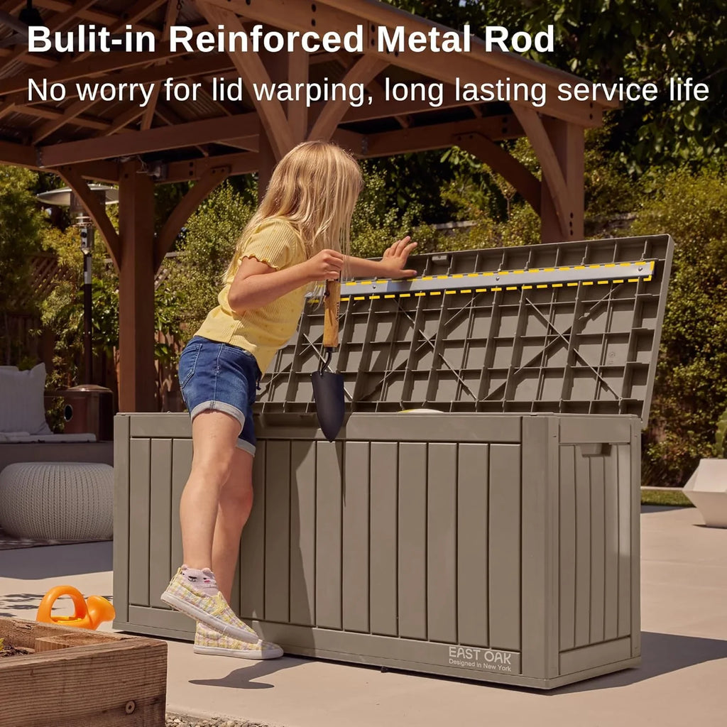 Coffre de rangement extérieur EAST OAK, coffre de terrasse de 60 gallons, utilisation intérieure et extérieure, bac de rangement en résine imperméable