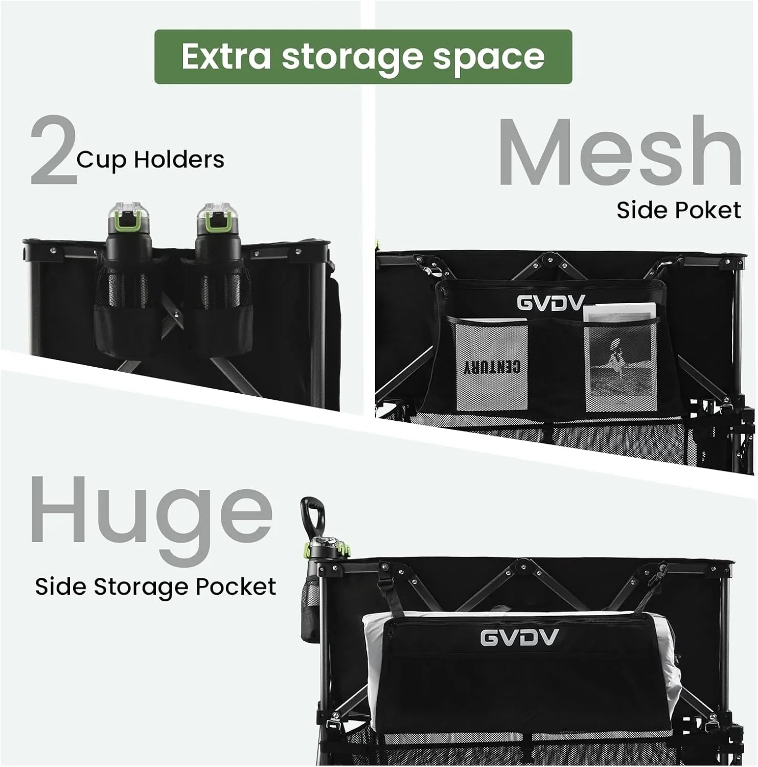 Chariot à deux étages, capacité de 500 lb, chariot pliable de 400 litres, roues tout-terrain, chariot extensible extra-long de 46 po, chariot pliable