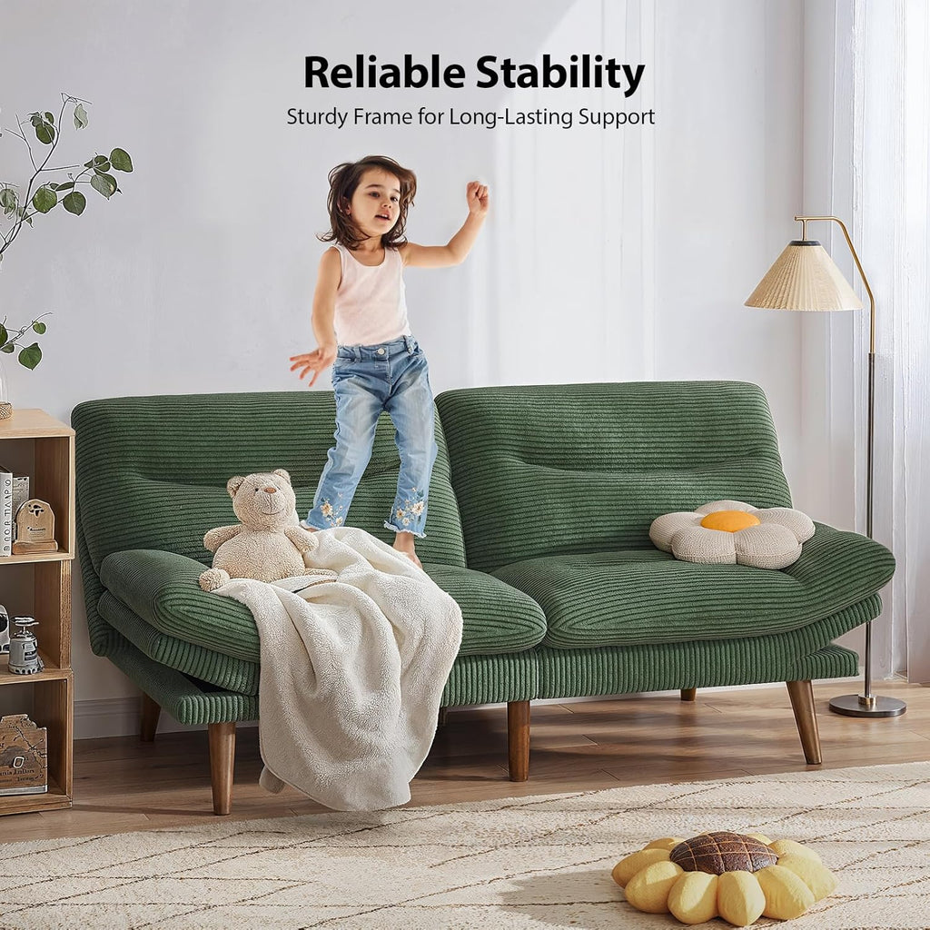 Canapé-lit futon convertible, canapé-lit futon inclinable en velours côtelé de 66 pouces pour petits espaces, salles de jeux ou bureaux