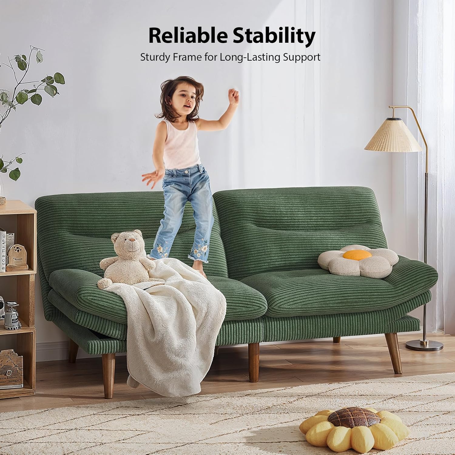 Canapé-lit futon convertible, canapé-lit futon inclinable en velours côtelé de 66 pouces pour petits espaces, salles de jeux ou bureaux