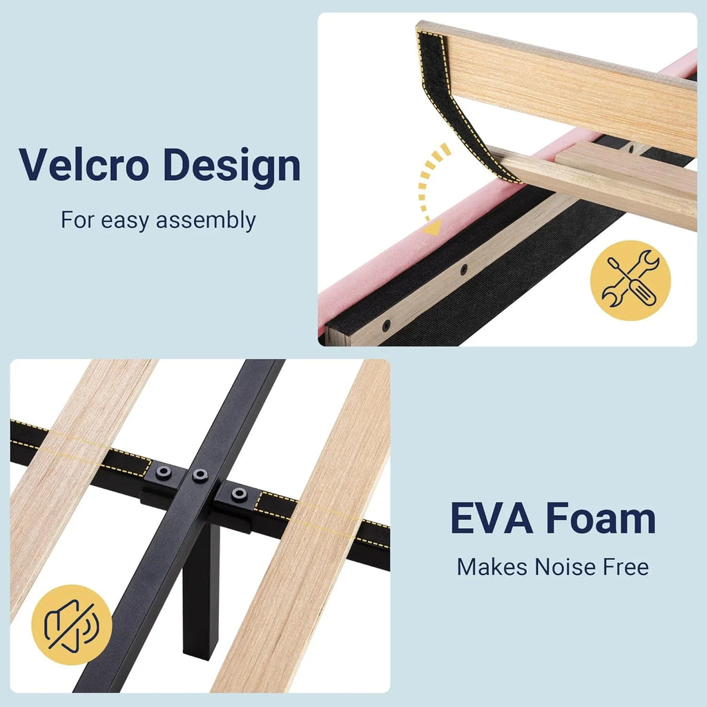 Cadre de lit plateforme Allewie Queen Size avec tête de lit rembourrée en tissu et support à lattes en bois, sommier entièrement rembourré (pas besoin de sommier)