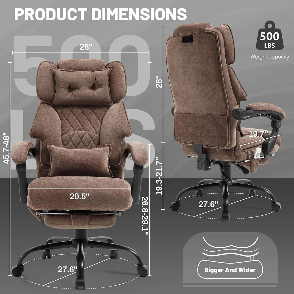 Chaise de bureau de massage avec repose-pieds, grande et haute chaise de bureau en cuir 500 lb