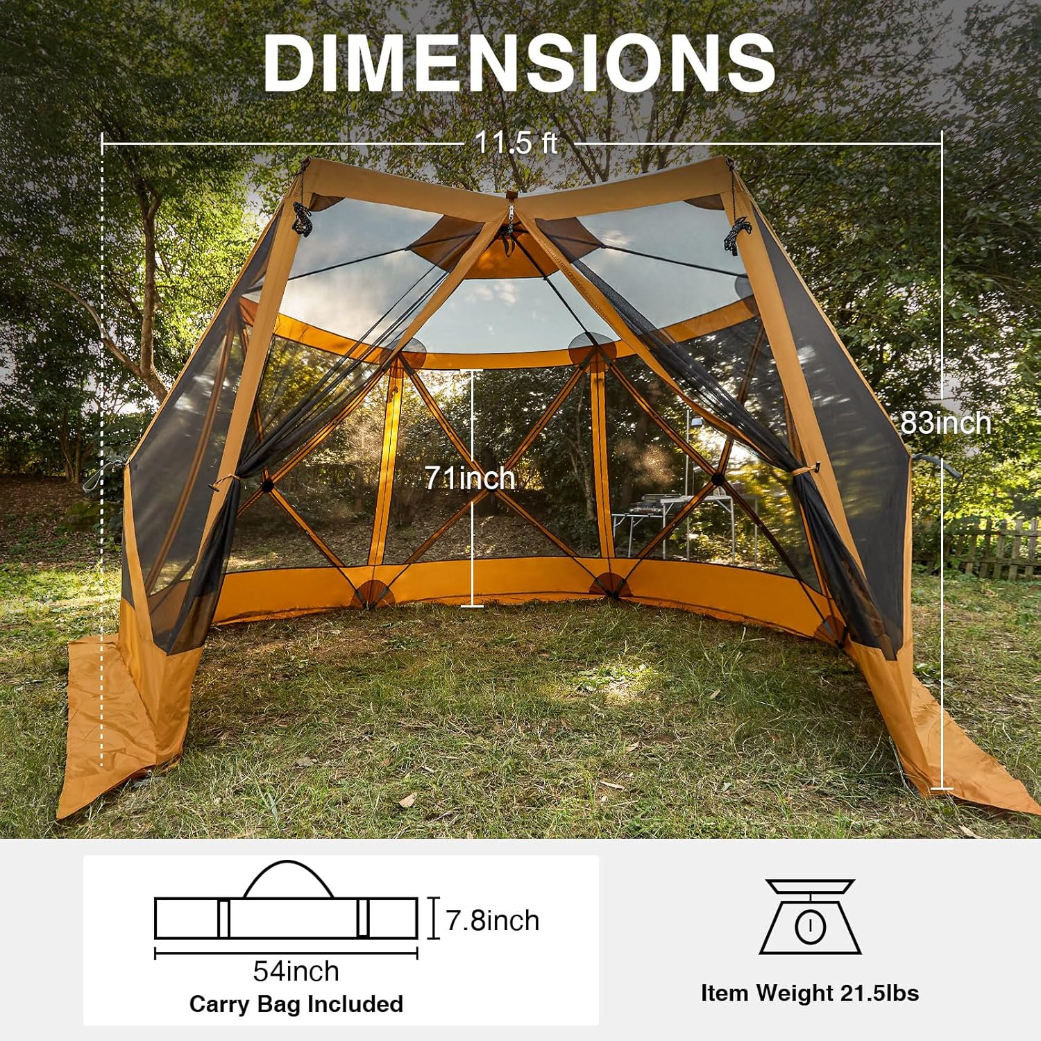 Tente de camping à moustiquaire escamotable 3,5 x 3 m, tonnelle à moustiquaire instantanée avec filet, abri portable
