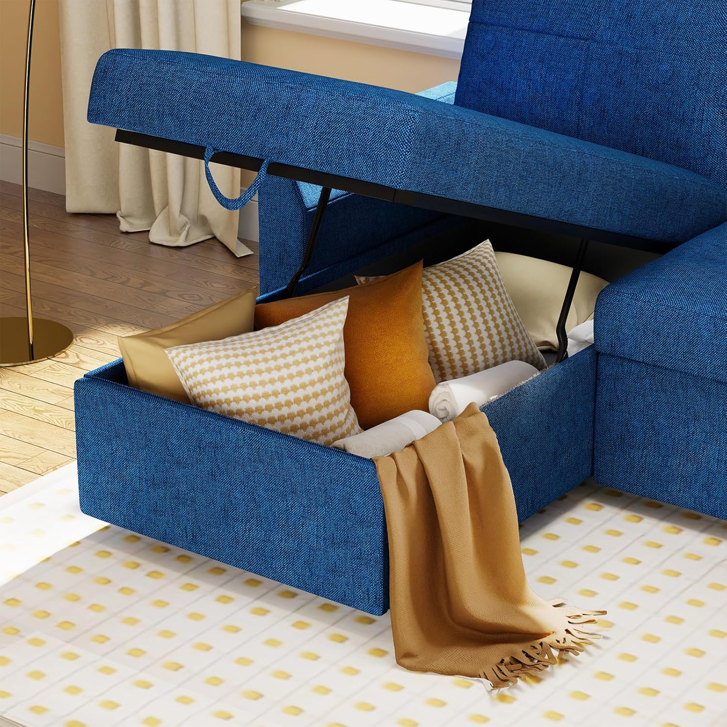 Canapé-lit VanAcc, canapé-lit avec méridienne de rangement - Canapé-lit 2 en 1 pour salon, canapé-lit confortable