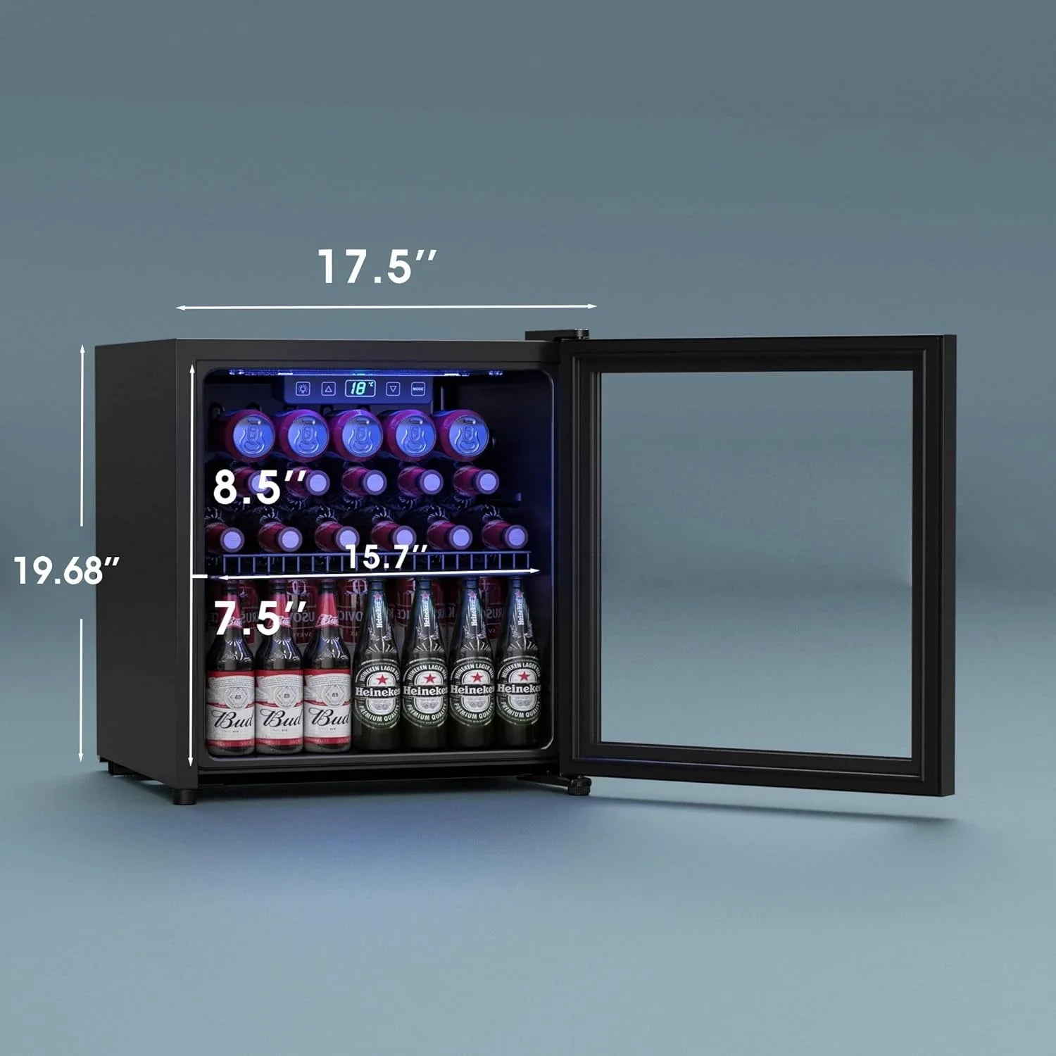 Réfrigérateur à boissons - 120 canettes - Mini réfrigérateur autonome avec porte vitrée, étagères réglables et affichage numérique de la température pour sodas, vins et bières.