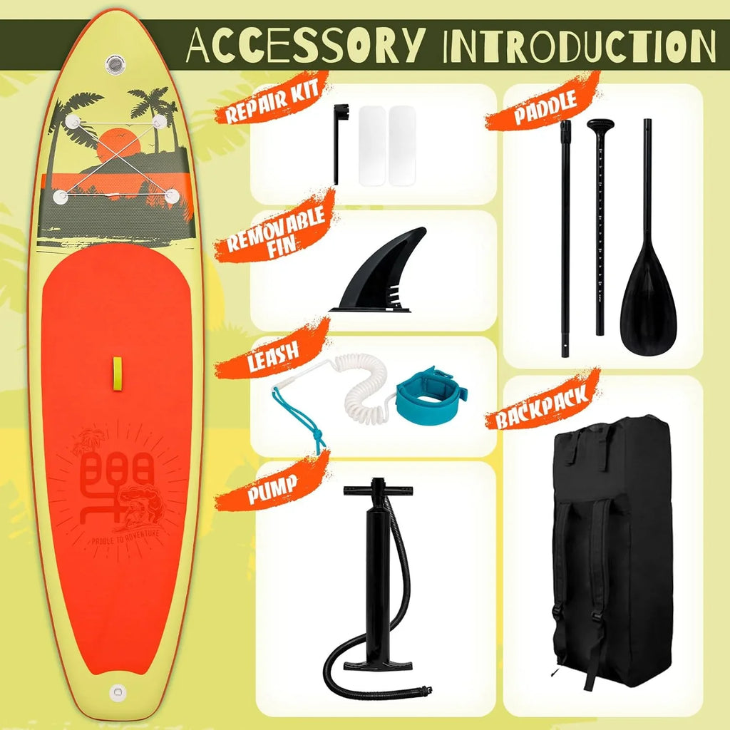 Planche de stand up paddle gonflable FunWater avec accessoires de pagaie SUP haut de gamme, pont EVA antidérapant, pagaie 11'/10'6'