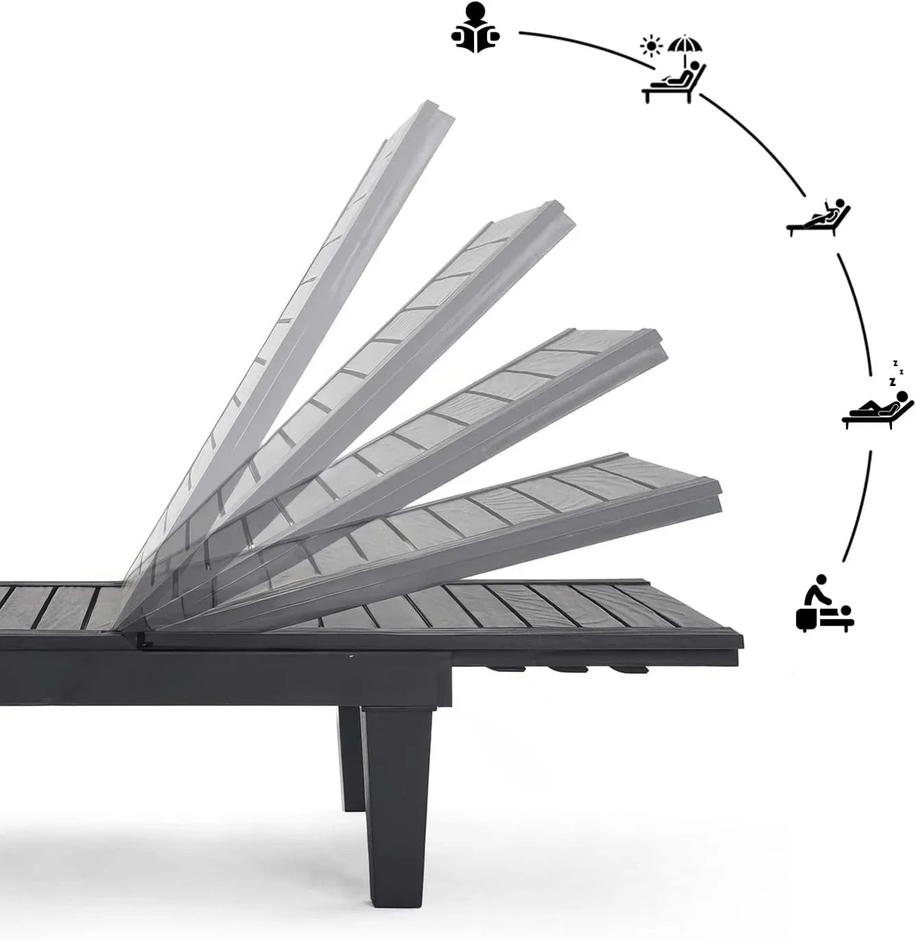 Chaises de patio - Ensemble de 2 chaises longues noires pour l'extérieur, chaise longue de jardin légère