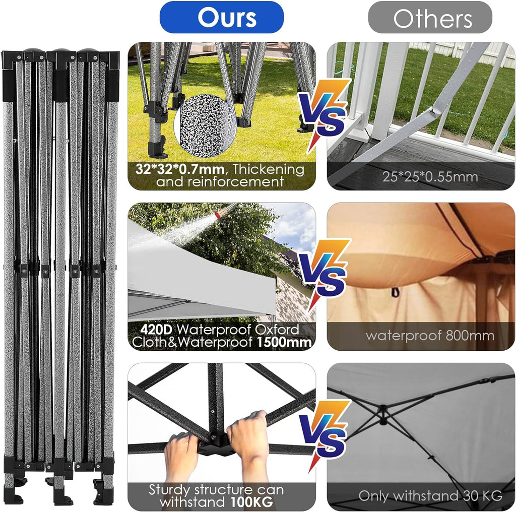 Tente pop-up robuste COBIZI 10x20 avec 6 parois latérales, facile à installer