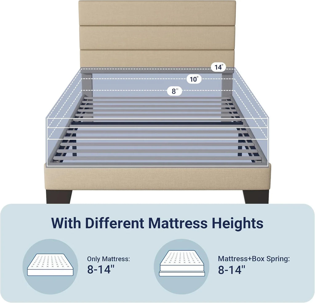 Cadre de lit plateforme Allewie Queen Size avec tête de lit rembourrée en tissu et support à lattes en bois, sommier entièrement rembourré (pas besoin de sommier)