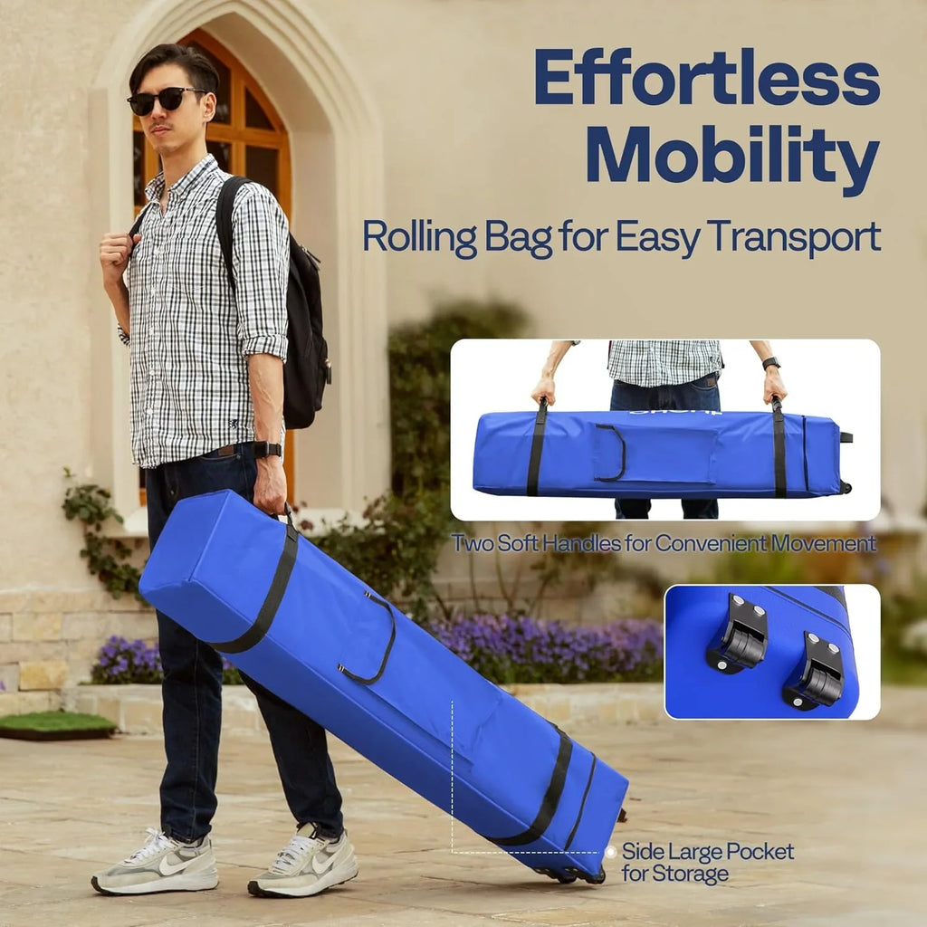 Auvent escamotable facile à monter de 10 x 10 pieds, tente moustiquaire d'extérieur avec moustiquaire, 2 portes à glissière et sac à roulettes