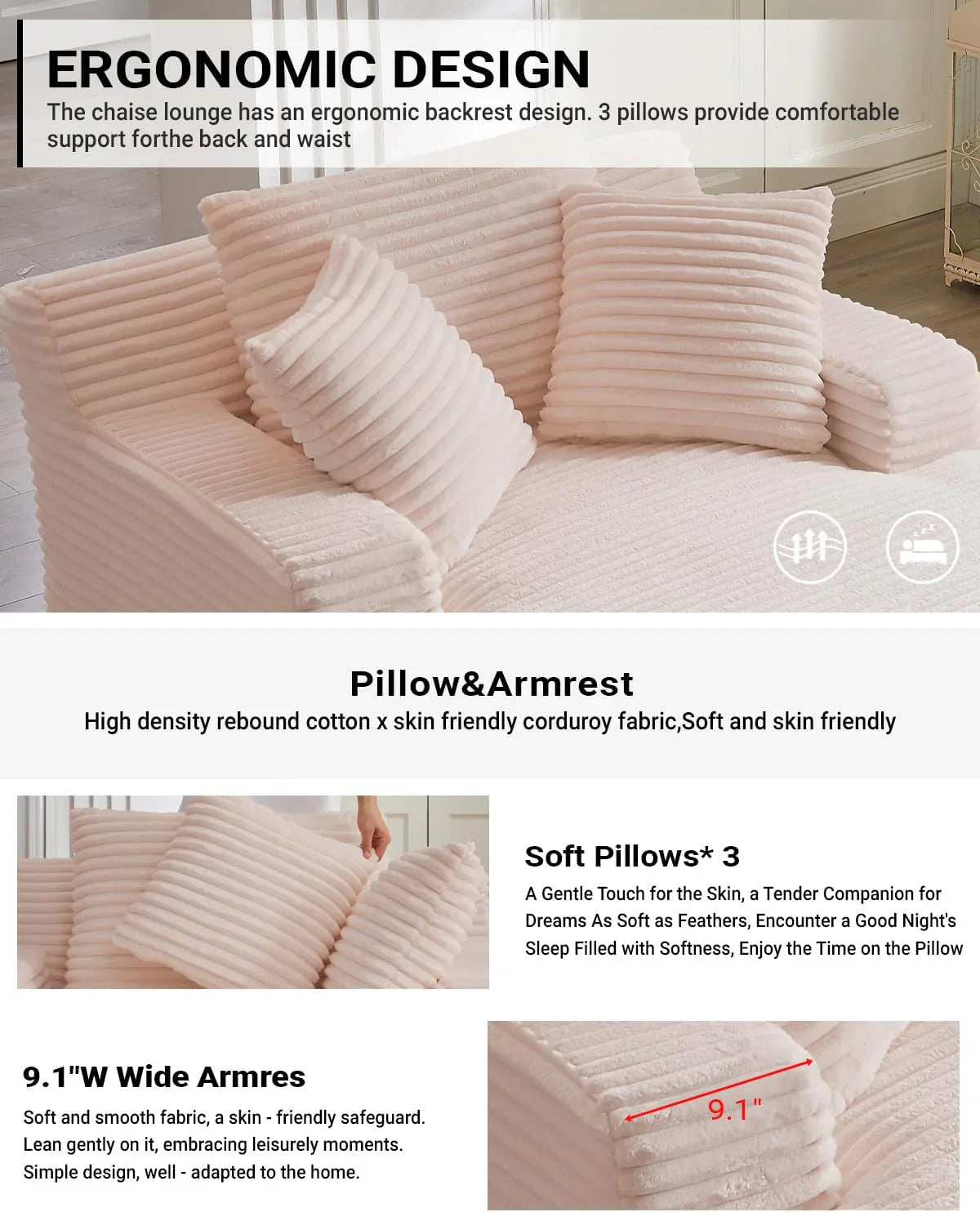 Fauteuil inclinable d'intérieur de 50 pouces, canapé-lit surdimensionné en velours côtelé, fauteuil de lecture à couchage profond, canapé nuage, canapé de salon