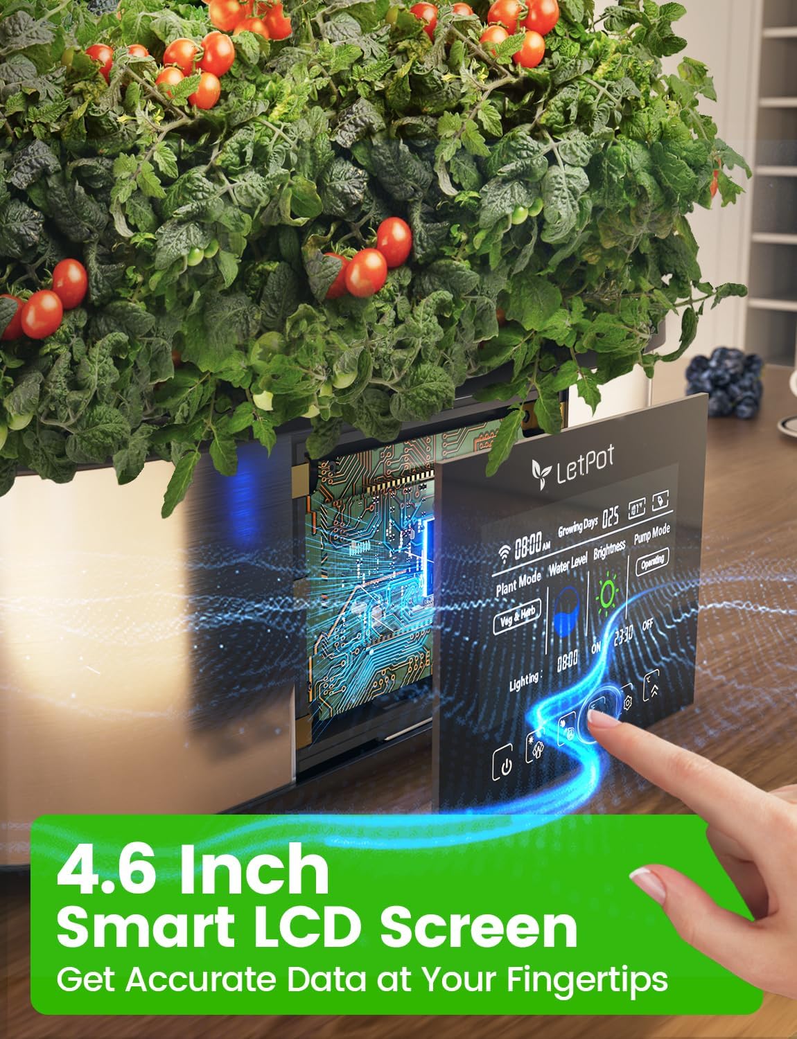 Système de plantation hydroponique, jardin d'intérieur intelligent pour 12 herbes aromatiques, contrôle par application et Wi-Fi, avec LED de croissance 24 W, réservoir d'eau 5,5 L, système de pompage et minuterie automatique.