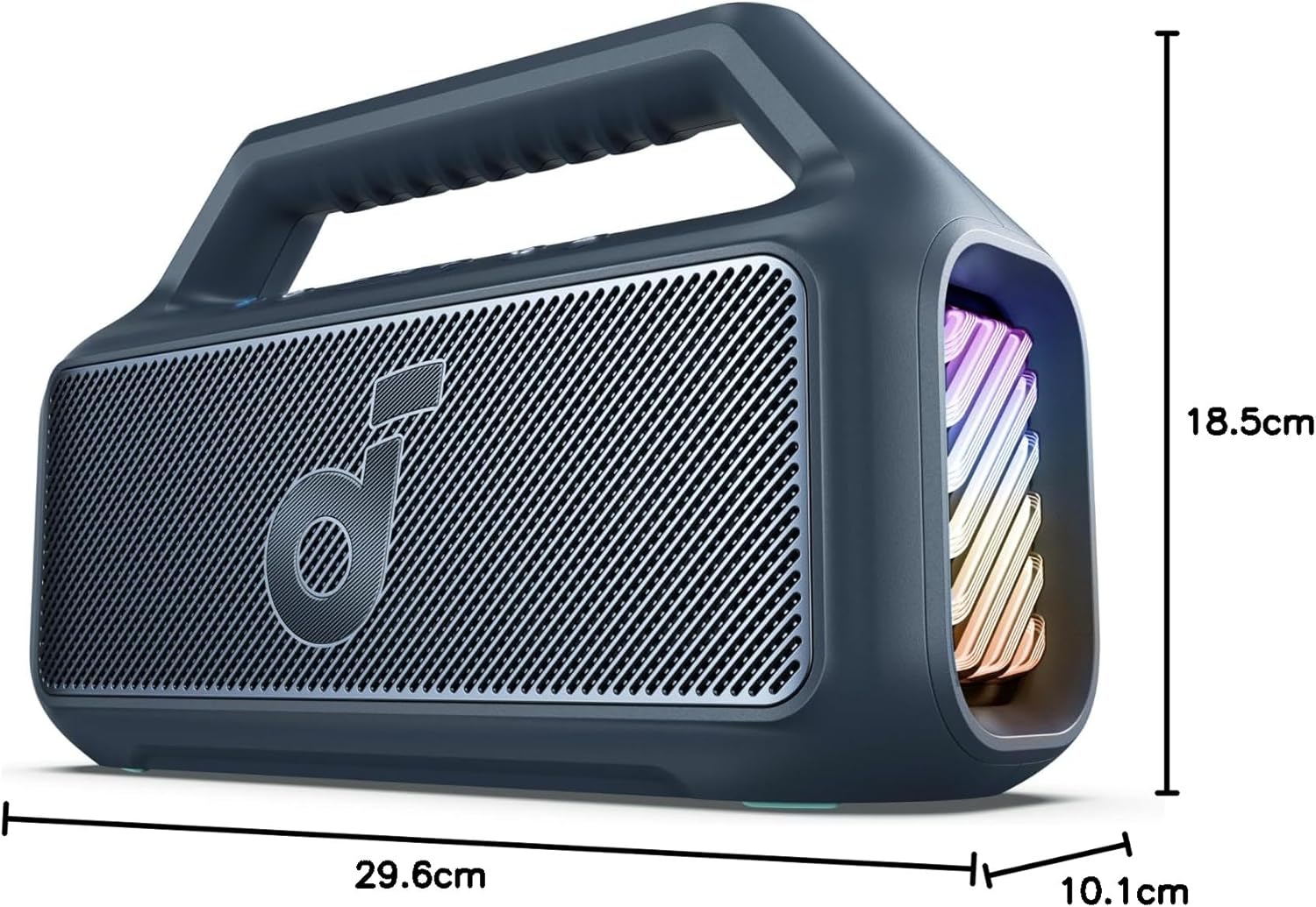 Enceinte d'extérieur, 80 W, caisson de basses, BassUp 2.0, autonomie de 24 heures, étanchéité IPX7, flotte, lumières RVB, USB-C