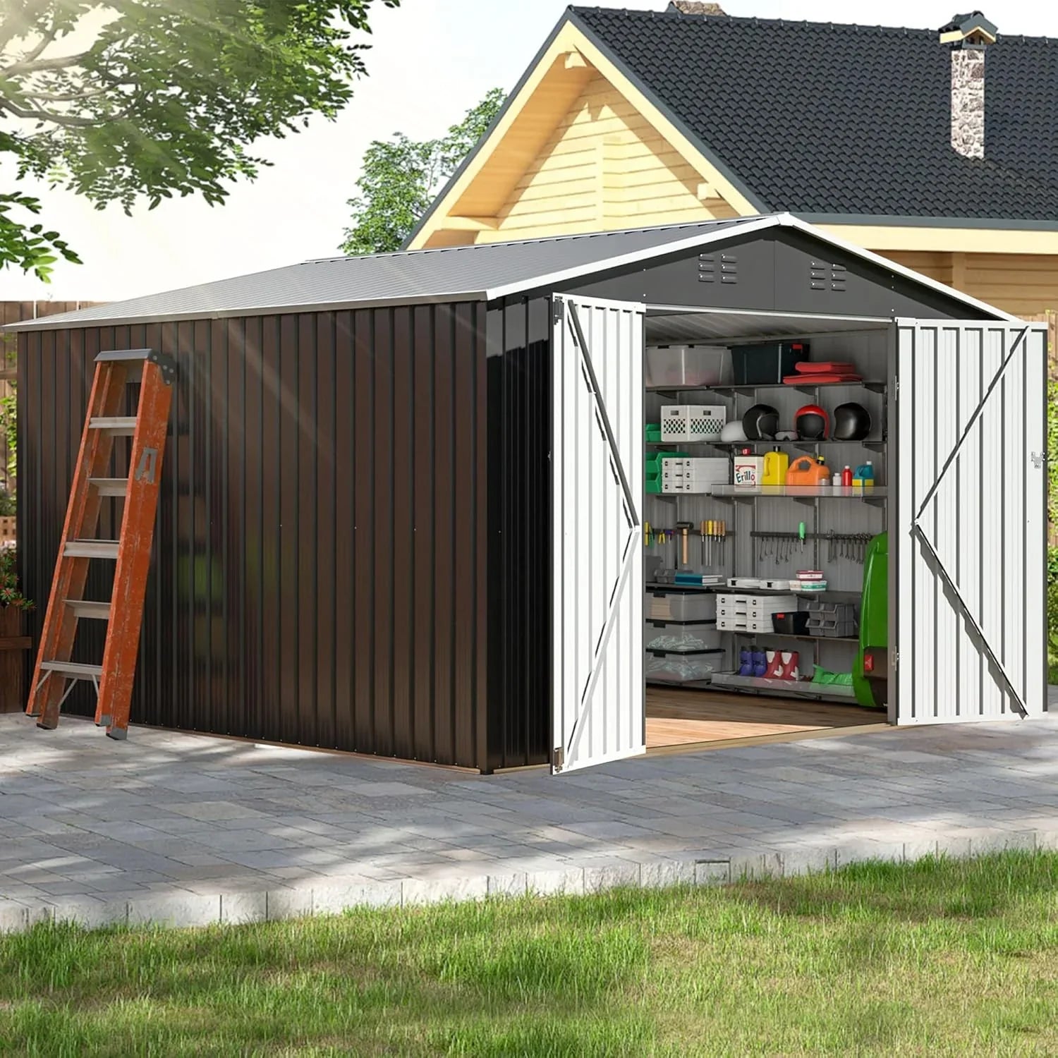 Abri de jardin extérieur Polar-Aurora 8 x 12 pi, abri de jardin en métal avec cadre amélioré