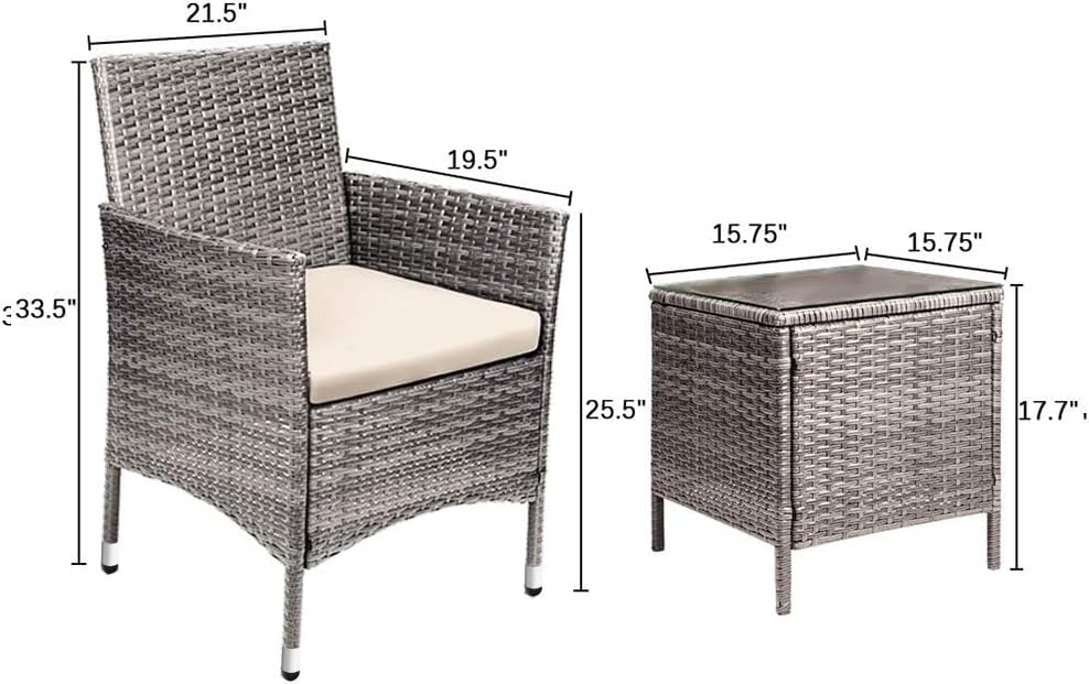 Ensemble de meubles de patio Devoko 3 pièces avec chaises en rotin synthétique