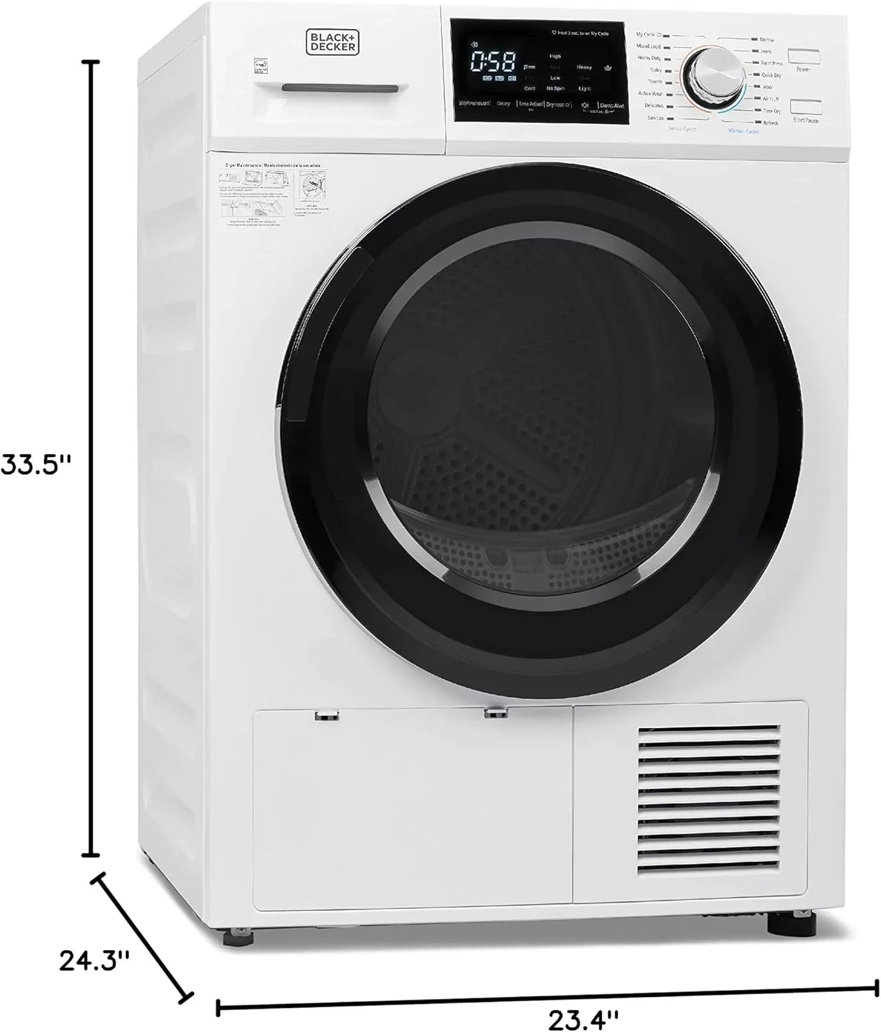 Sèche-linge compact, sèche-linge électrique de 1,5 pi³, 850 W, sèche-linge portatif ventilé de 120 V
