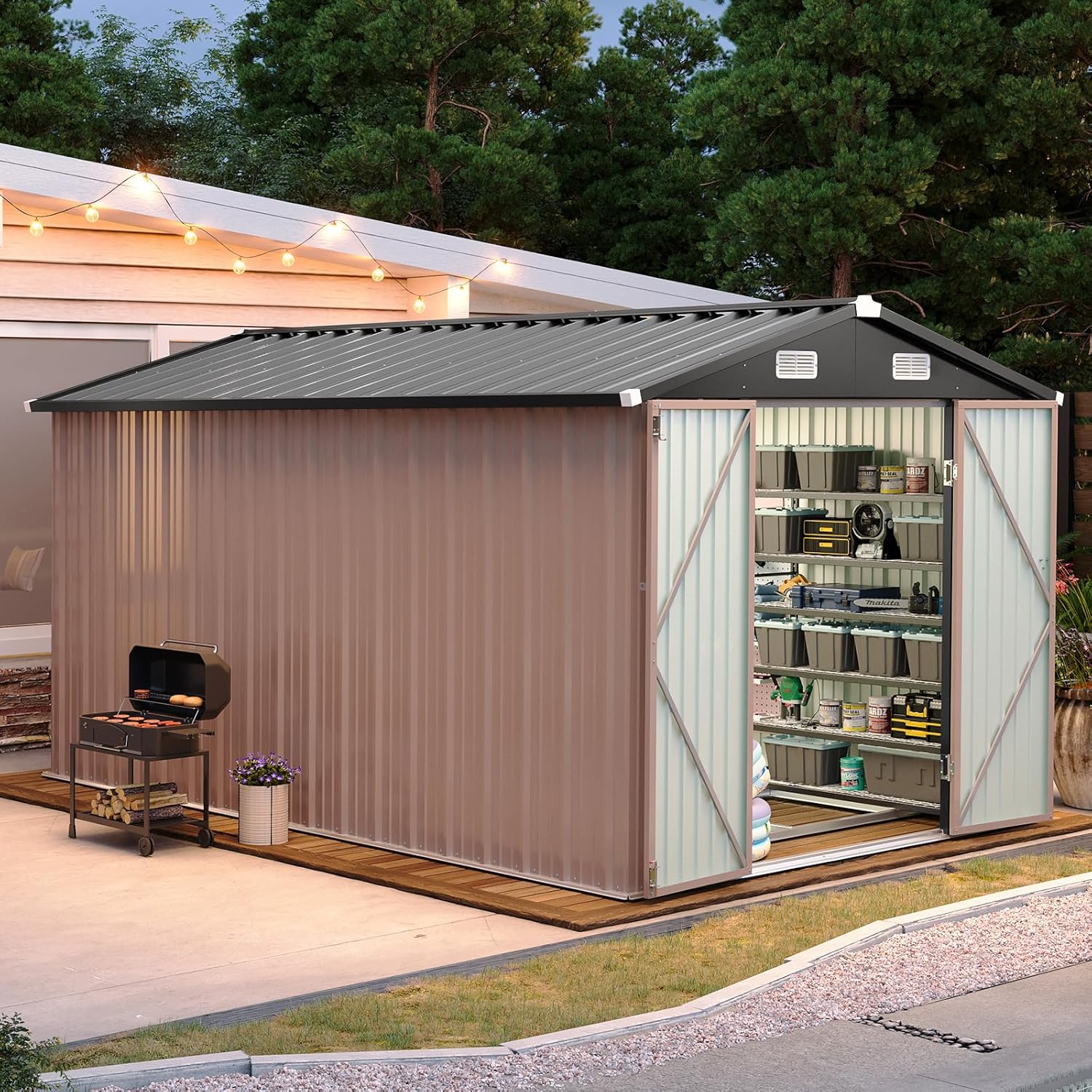 Abri de jardin extérieur Aoxun 6,2 x 4 pieds, abri de jardin en métal avec porte verrouillable et toit en pente, abri à outils, abri à vélos