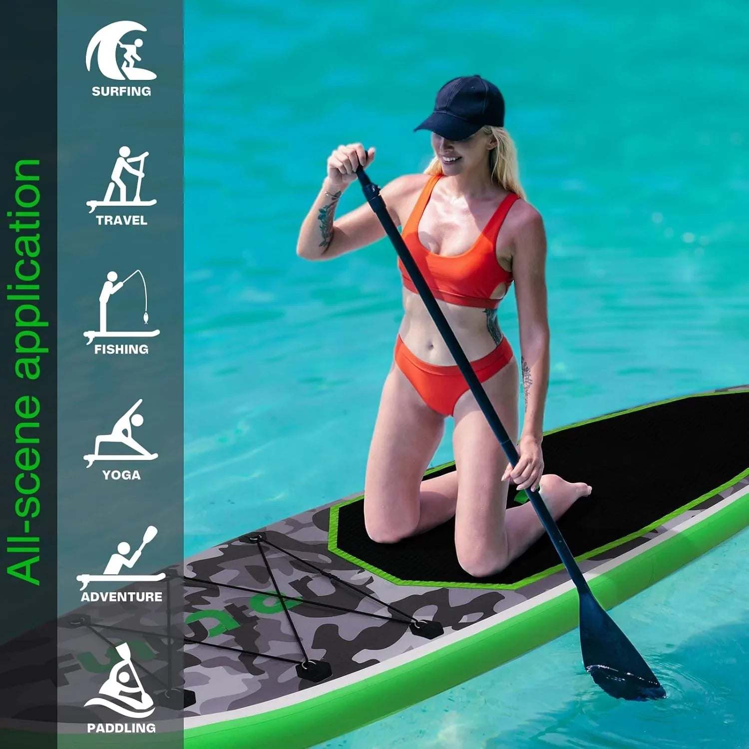 Planche de stand up paddle gonflable FunWater avec accessoires de pagaie SUP haut de gamme, pont EVA antidérapant, pagaie 11'/10'6'