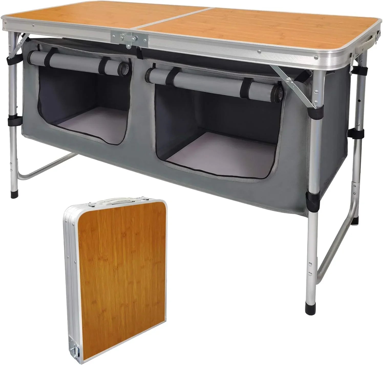 Table pliante d'extérieur en aluminium, légère, réglable en hauteur, avec rangement, pour barbecue, fête, camping