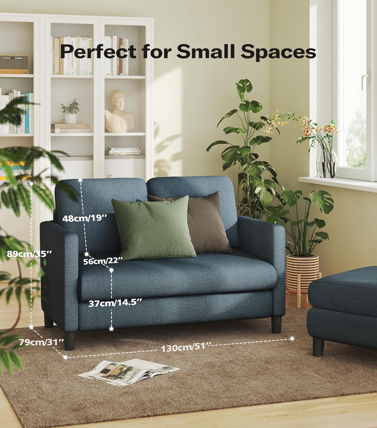 Causeuse de 51 pouces, causeuse confortable en velours côtelé