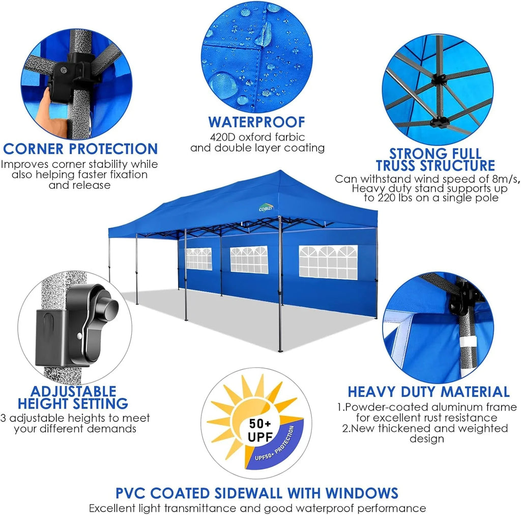 Tente pop-up robuste COBIZI 10x20 avec 6 parois latérales, facile à installer