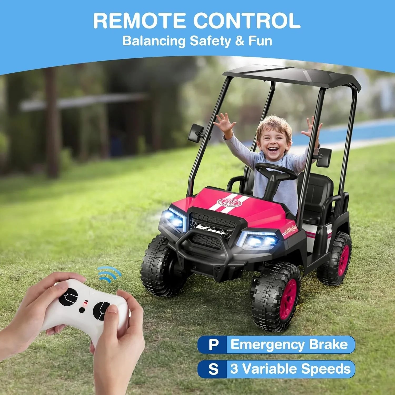 Voiturette de golf pour enfants R9 24 V avec télécommande et auvent amovible