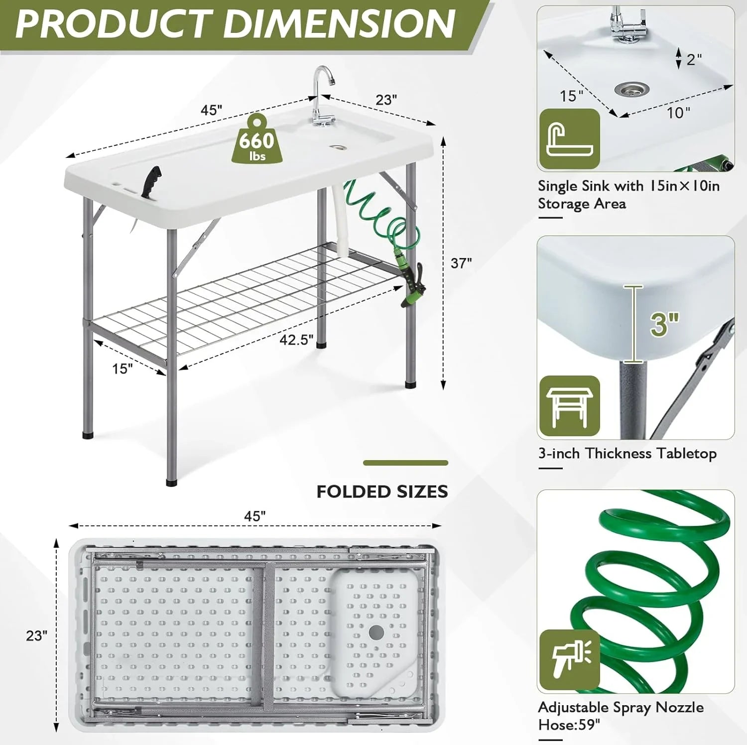 Station de nettoyage de poisson pliable, station d'évier de camping portable, station de nettoyage de filets de poisson d'extérieur