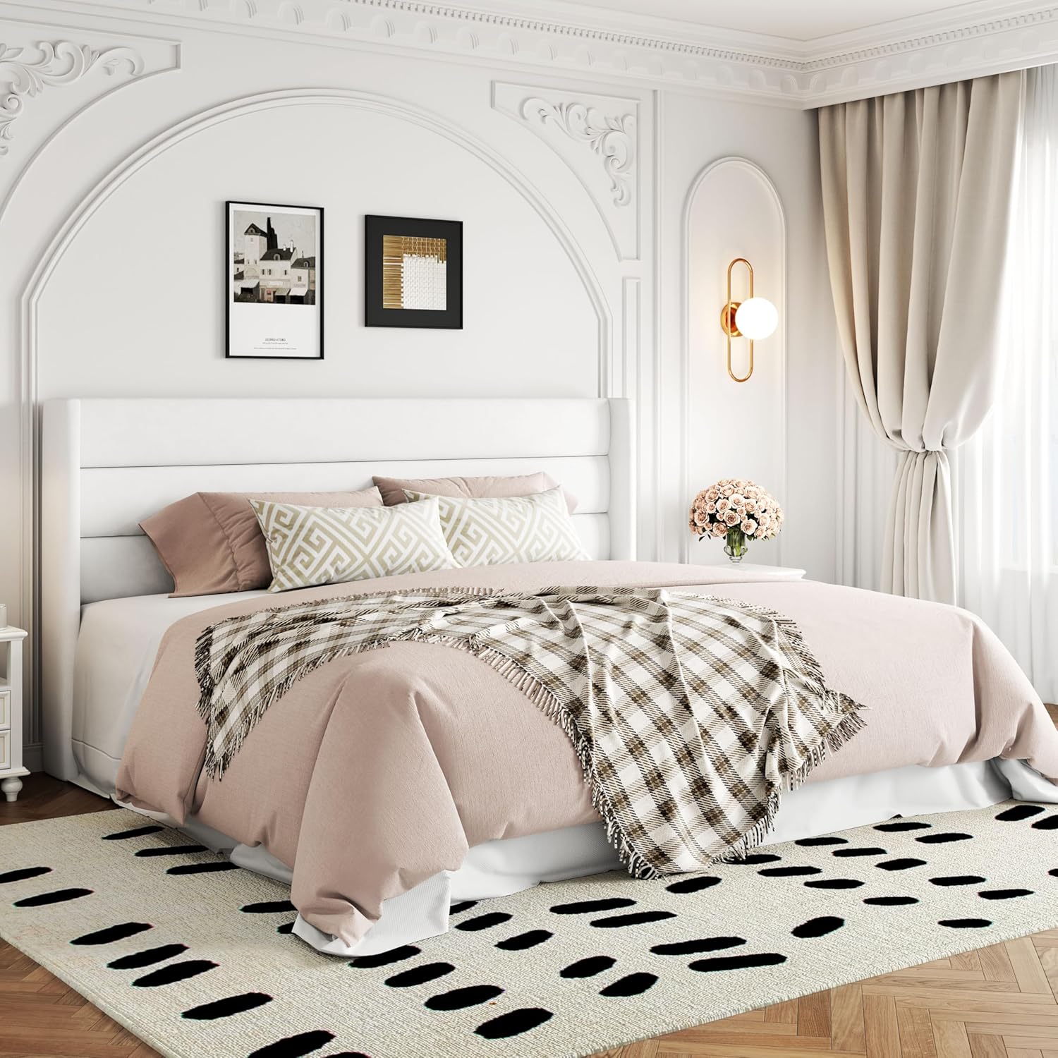 Lit queen-size relevable avec rangement Allewie, tête de lit à oreilles moderne et support hydraulique