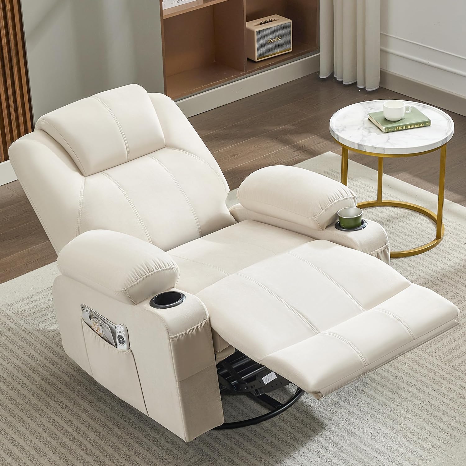 Grand fauteuil inclinable pivotant à bascule avec fonction chauffage et massage, canapé simple pivotant à 360 degrés