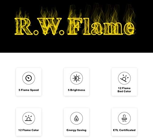 Cheminée électrique encastrée et murale R.W.FLAME 60 po, silencieuse, compatible avec les montants de 2 x 6 po, télécommande avec minuterie, écran tactile, couleur et vitesse de flamme réglables, 750-1500 W