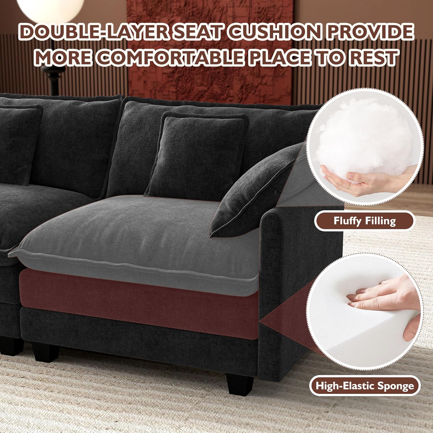 Canapé modulaire moderne en forme de U de 146 pouces d'ihanherry