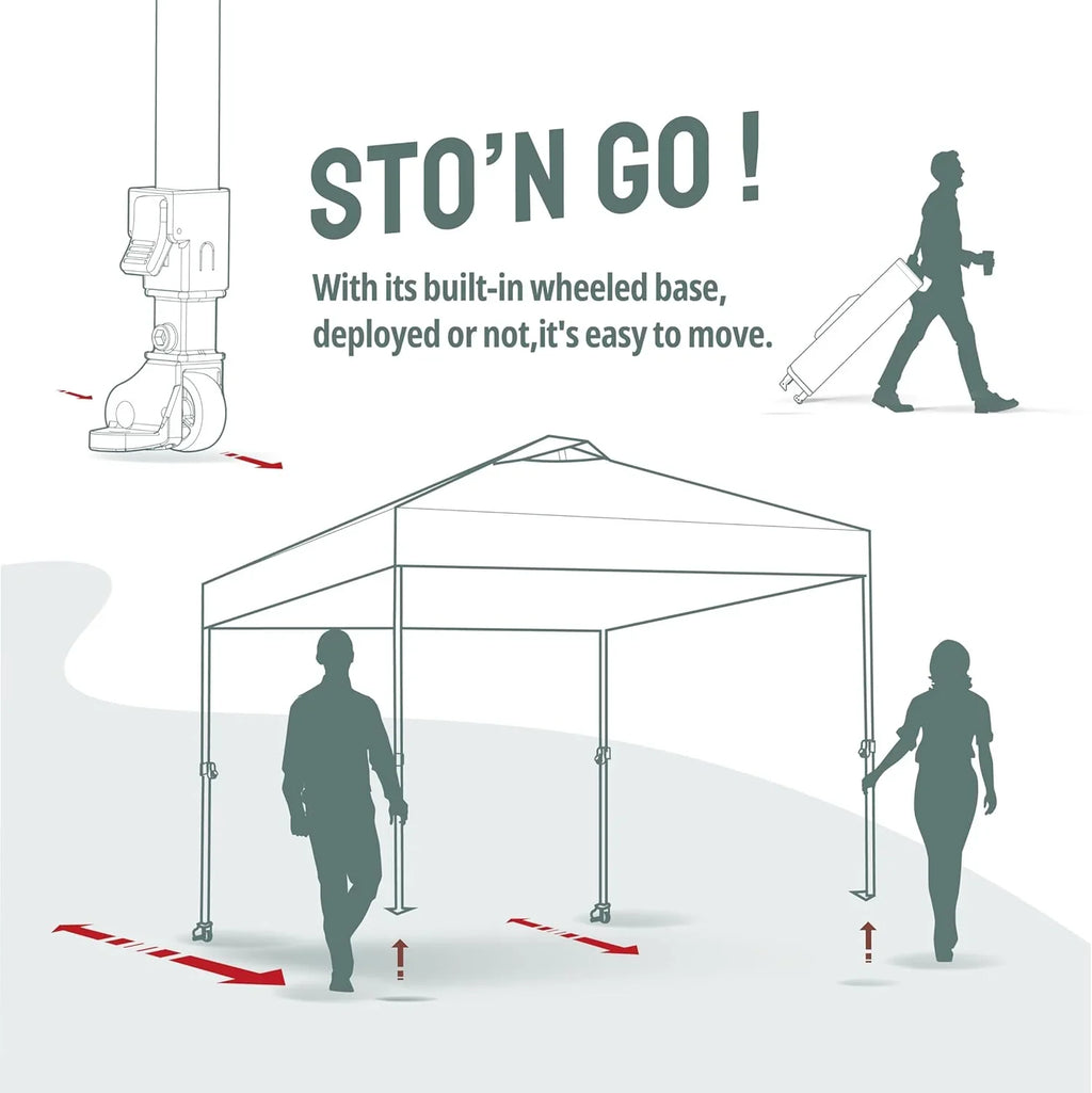 Auvent pop-up 10x10 - Installation en un clic - Tente de plage - Parasol extérieur avec dessus argenté, 3 hauteurs et 4 poches à sable