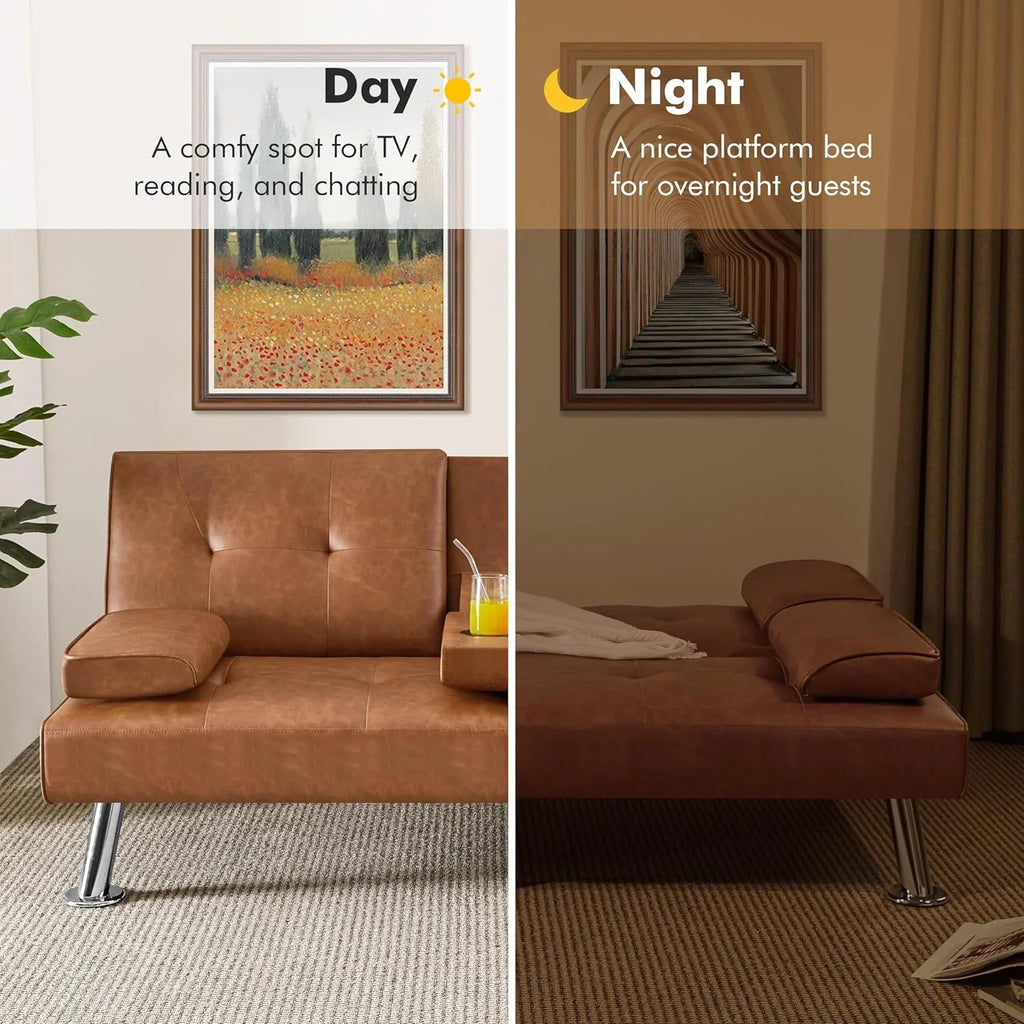 Canapé-lit convertible moderne en similicuir pour la maison, inclinable, double, pliable, pour invités