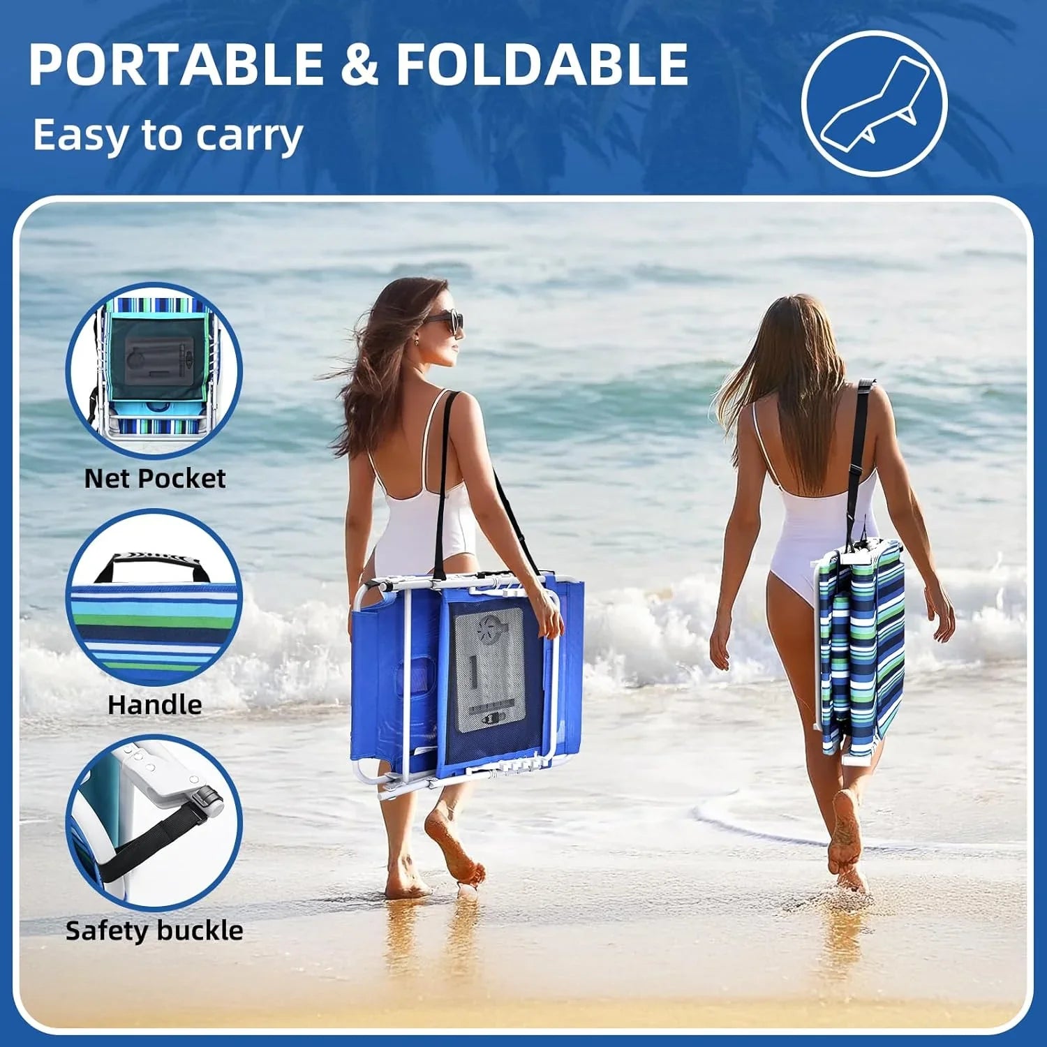 Chaise longue d'extérieur 3 en 1 avec table d'appoint pliante, inclinable à plat, capacité de poids maximale de 330 lb