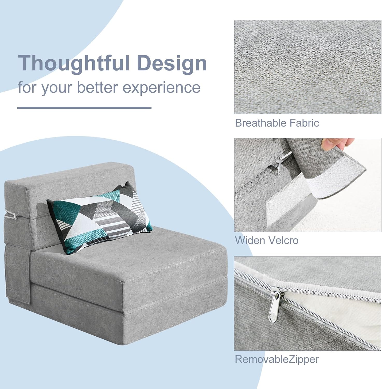 Canapé-lit gigogne de 60 pouces, canapé en mousse à mémoire de forme avec 2 oreillers, lit futon, lit d'appoint et canapé-lit,