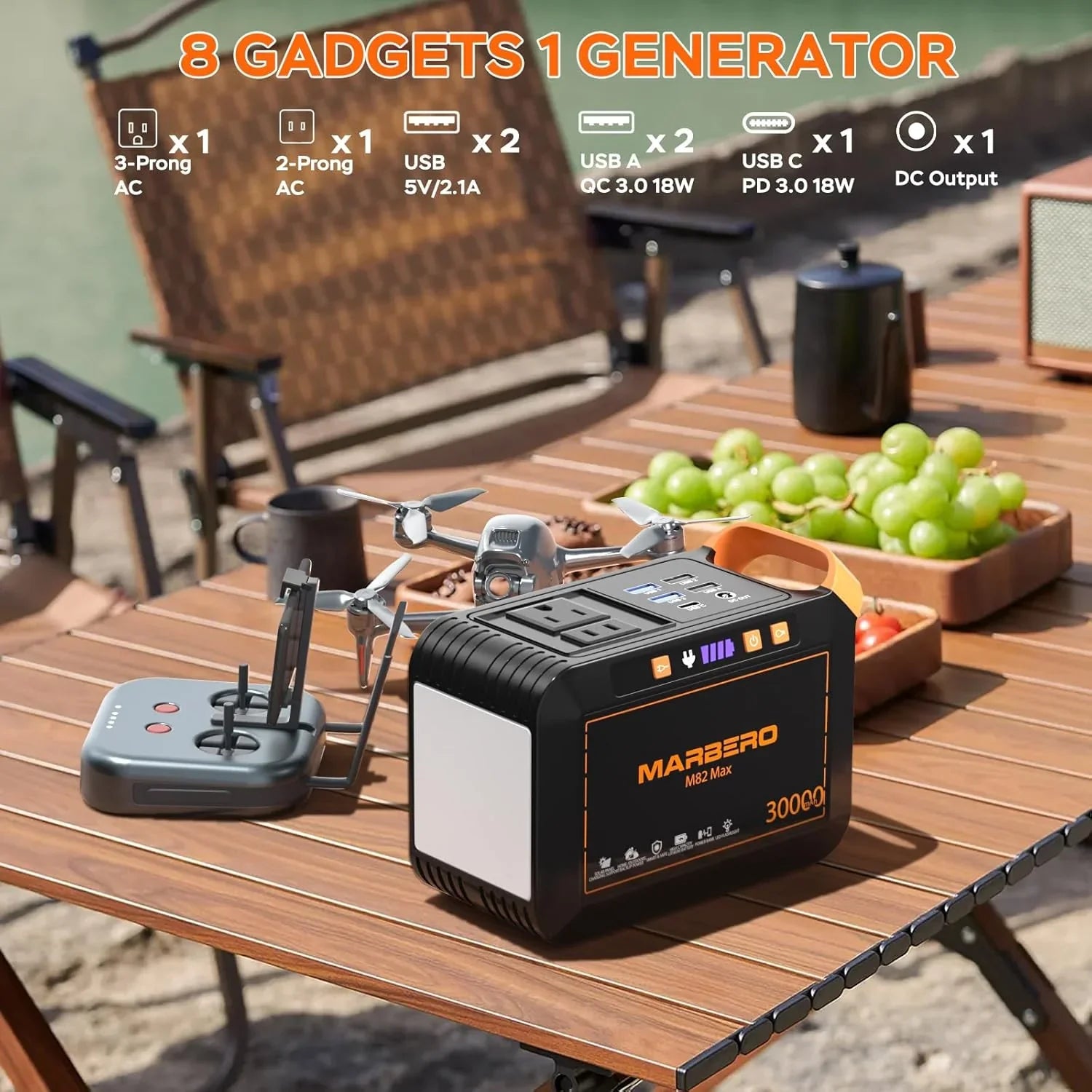 Centrale électrique portable 88 Wh, générateur solaire au lithium pour camping, charge rapide avec prise secteur, batterie externe de 120 W de pointe
