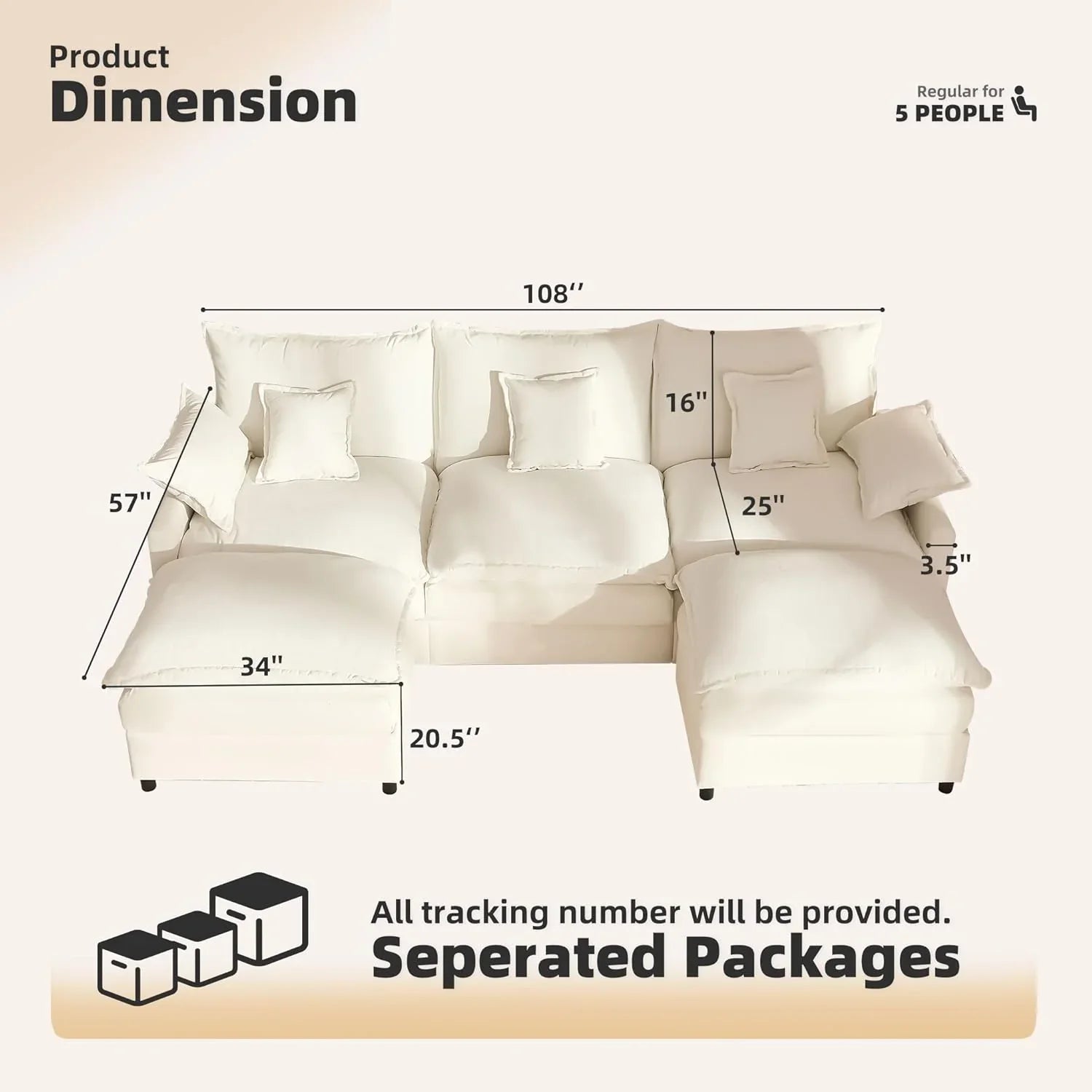 Canapé en U 108", canapé modulaire Canapé nuage confortable