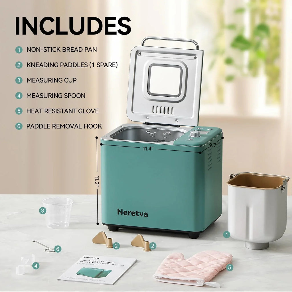 Machine à pain Neretva, 20 en 1, 2 lb, double élément chauffant, automatique, avec poêle en céramique antiadhésive
