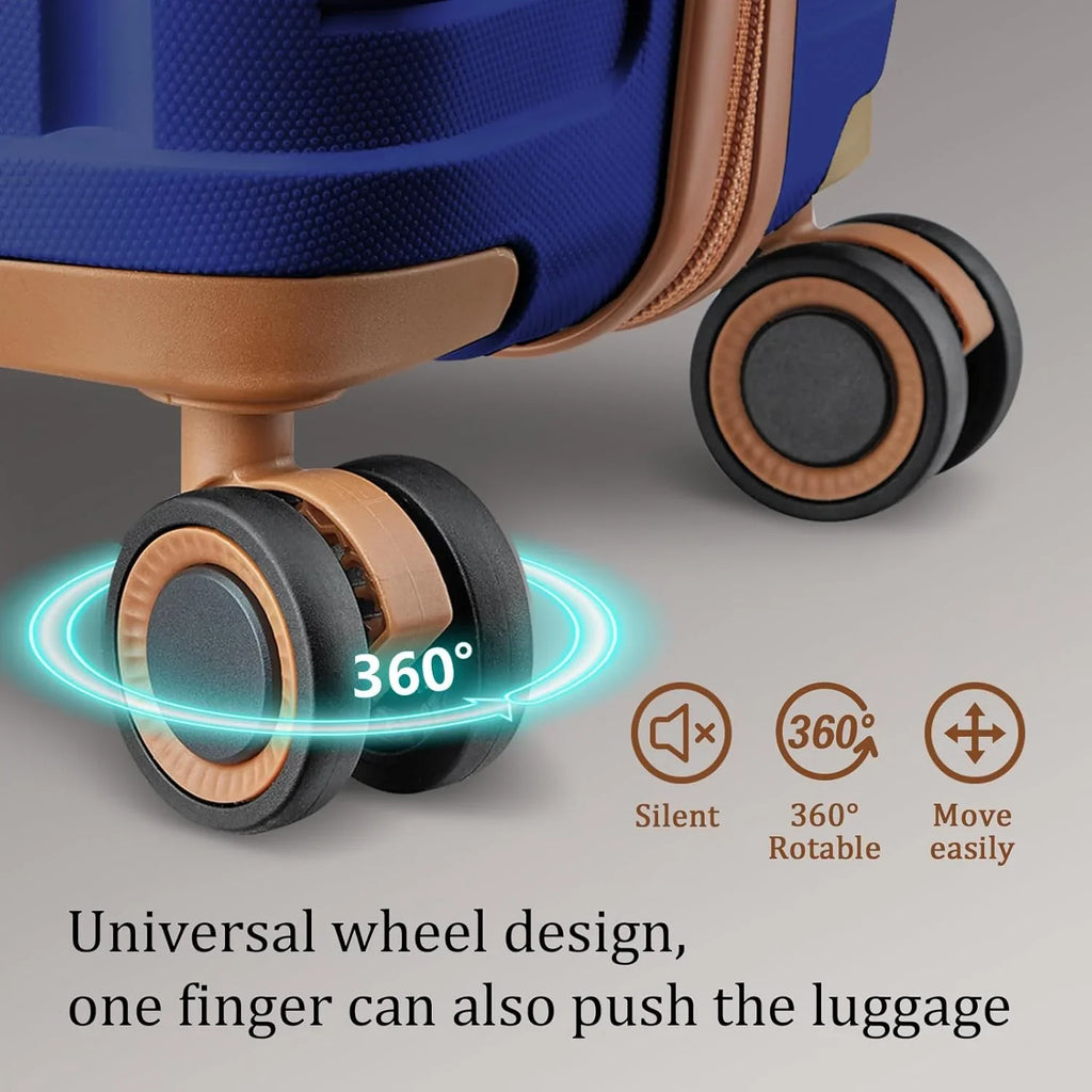 Ensemble de 5 valises de voyage légères à coque rigide en PP avec deux roulettes pivotantes et serrure TSA