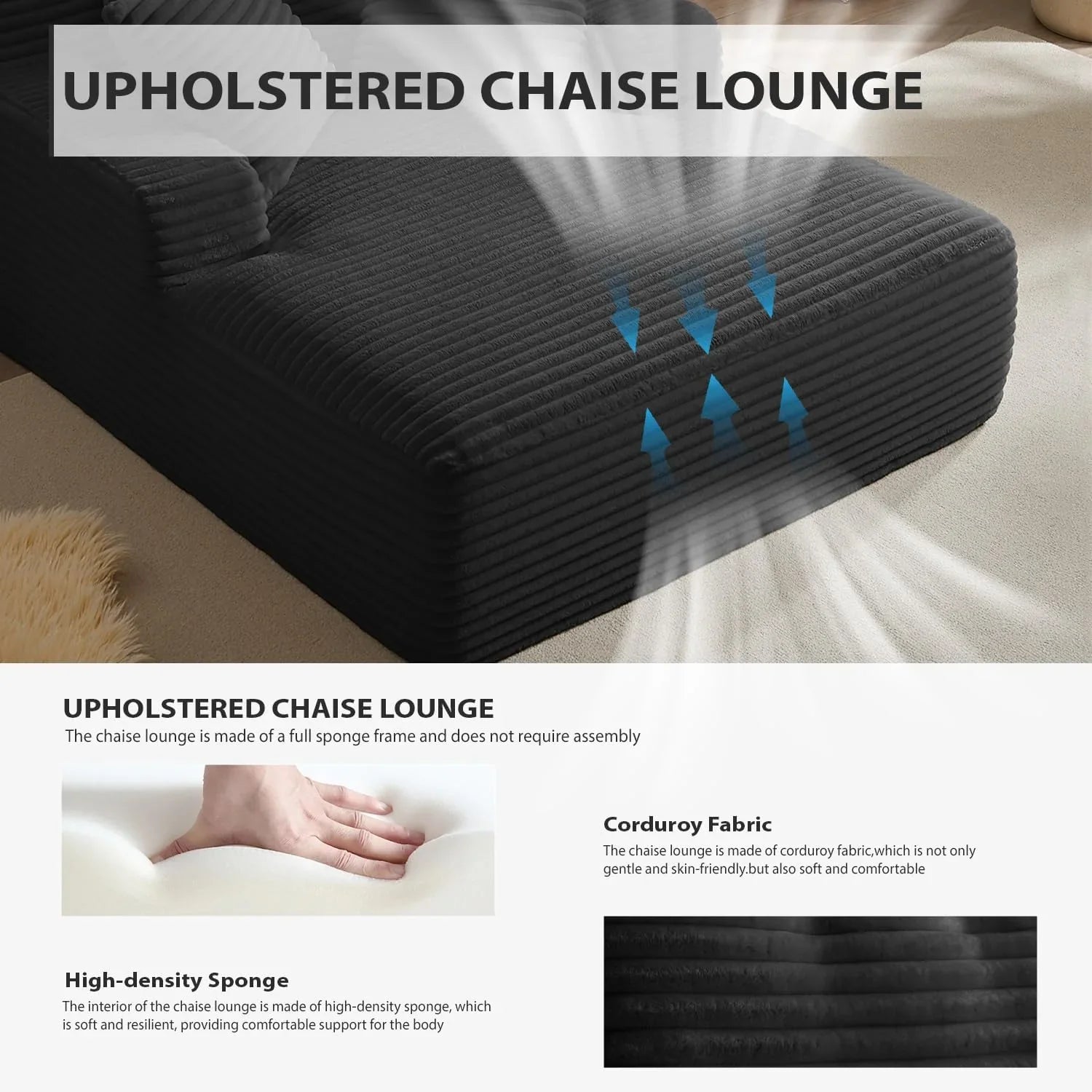 Fauteuil inclinable d'intérieur de 50 pouces, canapé-lit surdimensionné en velours côtelé, fauteuil de lecture à couchage profond, canapé nuage, canapé de salon