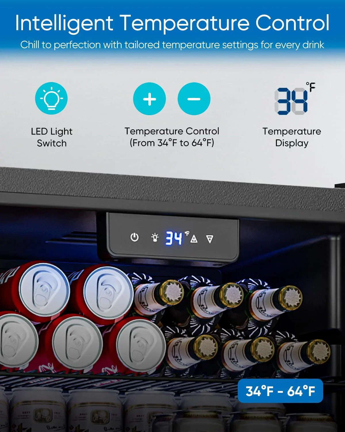 Réfrigérateur à boissons - Mini-réfrigérateur 126 canettes avec porte vitrée pour bureau, chambre, bar, maison