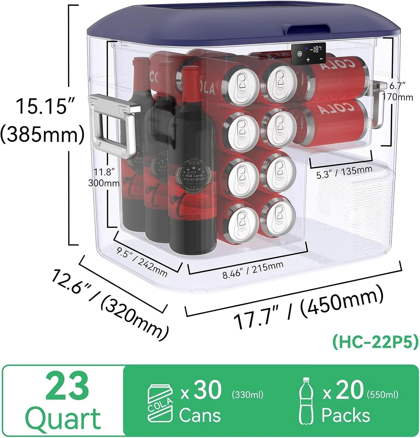 Réfrigérateur de voiture portable de 23 pintes (22 litres) avec compresseur