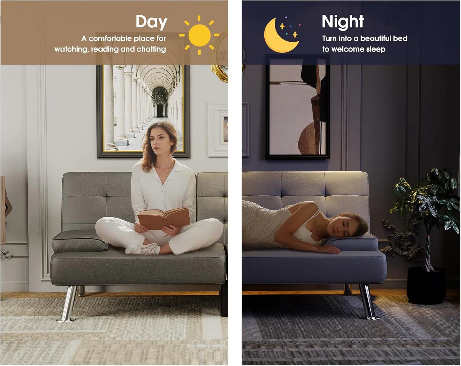 Canapé-lit futon Flamaker Ensemble futon pliant moderne Chaise longue convertible