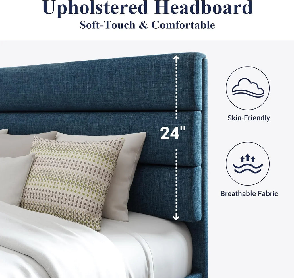 Cadre de lit plateforme Allewie Queen Size avec tête de lit rembourrée en tissu et support à lattes en bois, sommier entièrement rembourré (pas besoin de sommier)